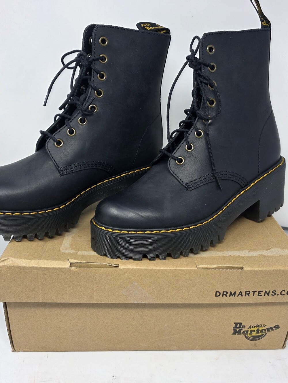 Dr. Martens Shriver Hi Leather Lace-Up Platform Women Sz 9 Combat Boot 23921001